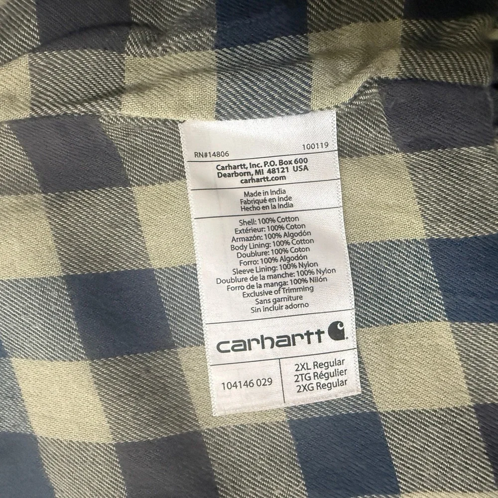 Carhartt Jacket Mens 2XL XXL Ripstop Chore Flannel Lined Snap 104146 Coat S3-11